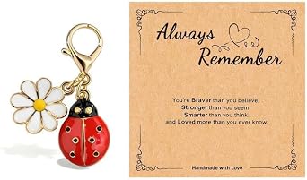 Ladybug Keychain with Card Daisy Flower Keychain Lady Bug Backpack Ladybug Purse Charms Always Remember Gift