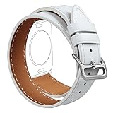 For Apple Watch Band Series 1 Series 2 Series 3,TOROTOP Genuine Leather S/M White Double Tour Replacement Wristband Smart Watch Band with Adapter Clasp for Apple Watch 38mm-Fits 5.1