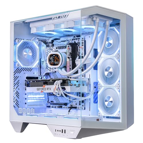 darkFlash Full-Tower ATX Gaming PC Case, Back Plug-in Motherboard, Vertical GPU Mounting, Dual-Chamber, Panoramic Glass, Up to 2 x 360mm Radiators, RTX 40 Compatible(DY470) (1 PWM ARGB Fans, White)