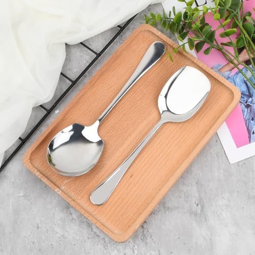 Dokeno Cucchiaio da servizio grande in acciaio inossidabile, 2 pezzi, cucchiai da servizio a manico lungo a buffet, cucchiaio per pala, per ristorante e banchetti (argento) - immagine 6