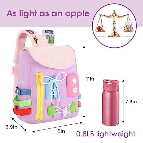 Image of Busy Board - Toddler Backpack with Buckles and Learning Activity Toys - Develop Fine Motor Skills and Basic Life Skills - Learn to Tie Shoes - Children's Travel Toy (Purple)