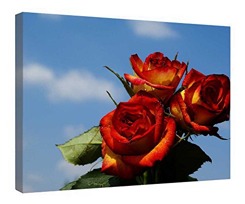Cadre de roses rouges jaunes sur toile en bois : idée cadeau idéale