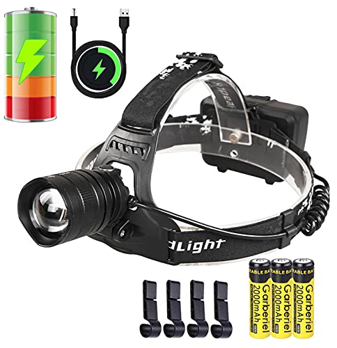 Garberiel XHP50 Head Lamp Super Bright 6000 Lumens LED Headlamp USB Rechargeable Headlamp Headlight Flashlight Zoomable Light with 3 x Battery and USB Cable 10 Best Outerdo Headlamp Lights - Editoor Pick's