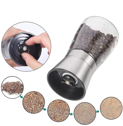 Image of Marve Beautiful Stainless Steel Salt & Pepper Grinders Refillable Set - Salt /Spice Shakers with Adjustable Coarse Mills - Easy Clean Ceramic Grinders with Funnel (Mini Pepper Mill 1 Pc)