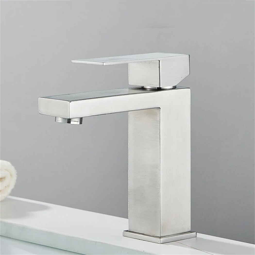 Mitigeur d'eau chaude et froide carré noir mat pour lavabo en acier inoxydable