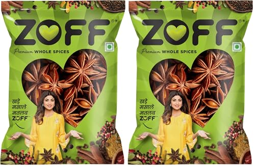 Image of Zoff Star Anise Whole - 100% Pure & Natural Star Spice - Sweet & Aromatic Flavor for Cooking, Baking & Wellness - 150 Grams (Pack of 2)