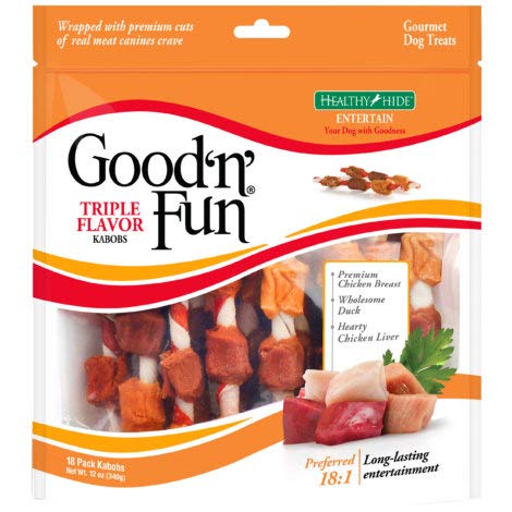Healthy Hide Good 'n' Fun Triple-Flavor Kabobs - Chicken Breast, Duck & Chicken Liver 18 Pack - Pack of 3
