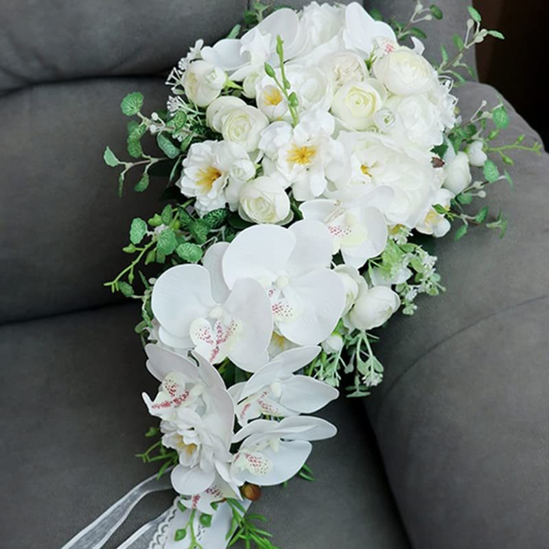 Boda en cascada ramo de novia mariposa artificial orquídea cascada flores