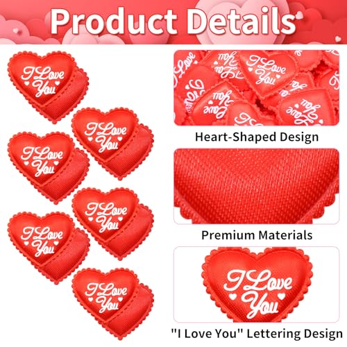 Image of 200 Pieces 1.4 Inch Red inchI Love You inch Fabric Heart Confetti Table Decorations - Satin Hearts Scatter for Valentine's Day, Weddings, Anniversaries, Engagements, and Romantic Party Favors