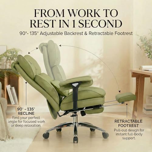 Image of Efomao Big & Tall Desk Chair, Wide Executive Office Chair with Footrest Green