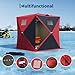 JoanKaren Pop Up Ice Fishing Tent Insulated, Hub-Style Portable Ice Fishing Shelter with 49 ft LED Light Strip & Carrying Bag, Windproof Design, 35 sq ft Fishable Area, Fits 3-4 People, Red & Black