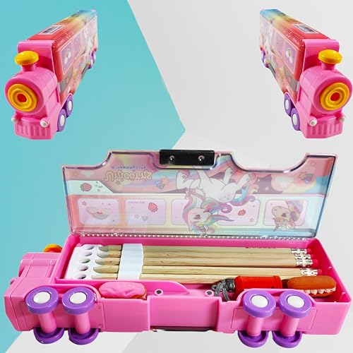 Image of ZAFCO Magnetic Pencil Box Space Engine Shape with Sharpner Large Size for Kids Boys Girls School Going Children Stationaries Organizer Birthday Return Gift School Supplies (Pack of 1) (Pink4)