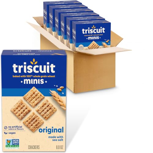 Triscuit Minis Original Whole Grain Wheat Crackers, Vegan Snacks, 6 Boxes
