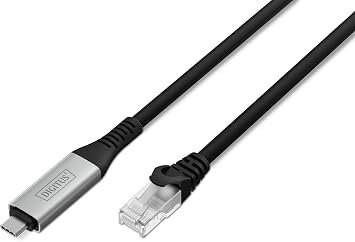 DIGITUS USB - Ethernet kablosu - Tip C - RJ45 - USB-C 3.2 Gen1-1 Gbit/s - 5 m - LSZH - CAT 6A S/FTP - AWG 26 - Tak ve  al t r - Siyah