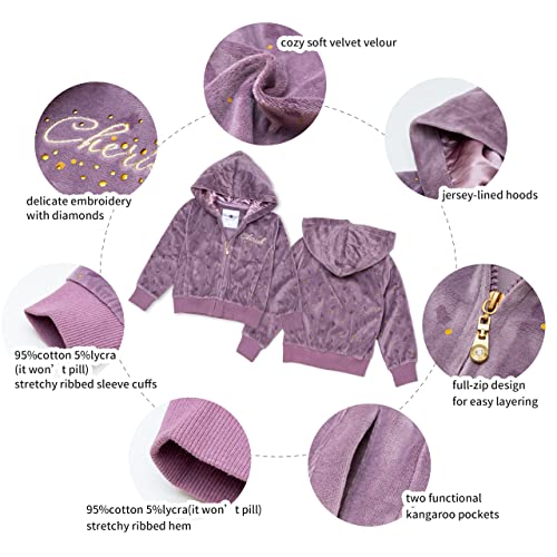 Noonoojoojoo Kids Baby Girls Tracksuit Velour Hooded Jogger Pants Set Sweatsuit 2-10Years Gift #TOP4