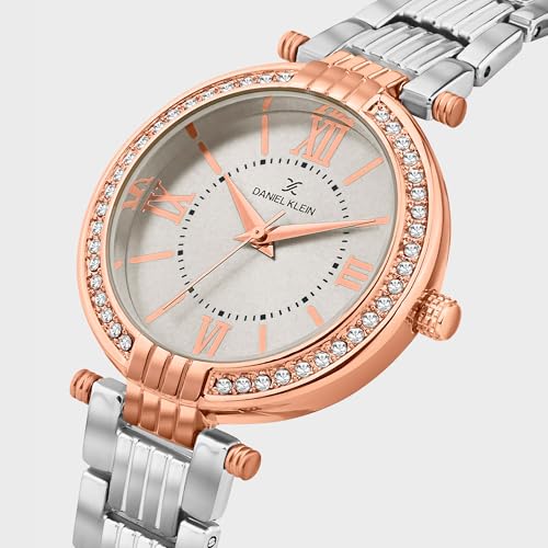Image of Daniel Klein Analog Silver Round Dial Silver Metal Strap Stone-Studded Water-Resistant Wrist Watch for Women Girls, Ladies DK11138-8