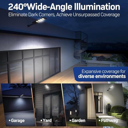 Image of SHOPOGENIX Solar Powered Street Light Outdoor | Ultra Bright LED Security Lamp with Motion Sensor | Auto Dusk to Dawn Waterproof Solar Light for Driveway, Backyard, Garden (8 Grid Led-FBA)