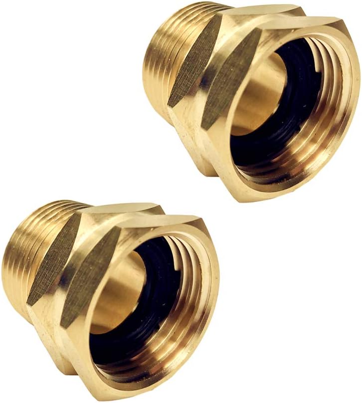 3/4โ GHT Female x 3/4โ NPT Male Connector, GHT to NPT Adapter Brass Fitting, Garden Hose Adapter, Industrial Metal Brass Garden Hose to Pipe Fittings Connect (2 Pack)