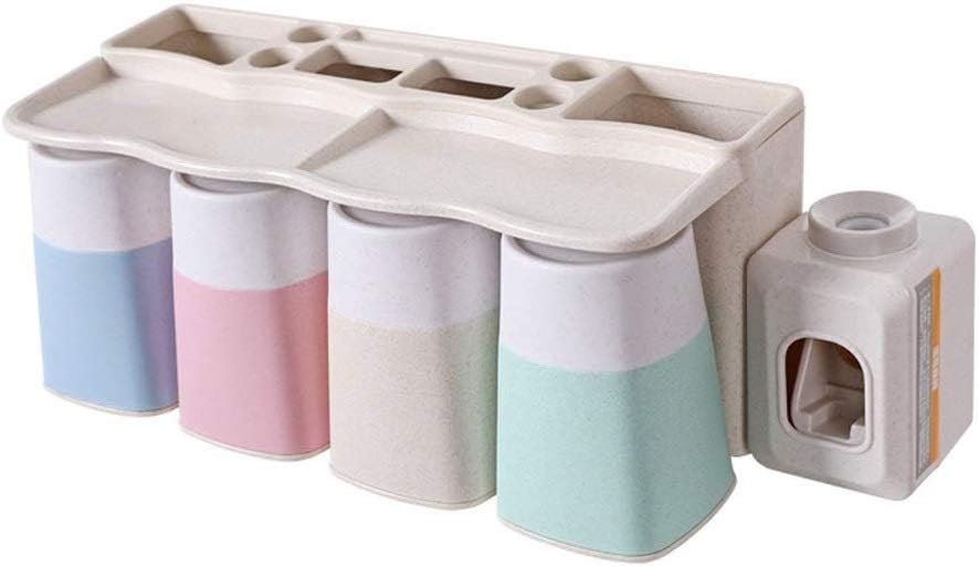 Toothbrush Holder Wall Mounted Storage Set with Automatic Toothpaste Squeezer for Family Kid Bathroom Shower(4 Cups)