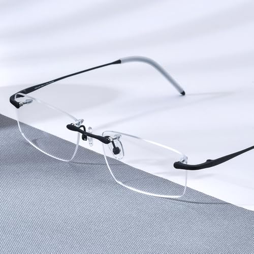 Image of Titanium Glasses Frame,Rimless Optical Eyewear Eyeglasses for Men and Women