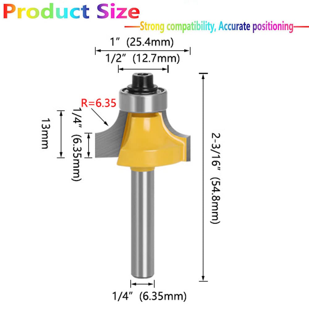 Router Bit,Milling Cutter,Bearing Guided Router Cu Milling Cutter,Roundoer Edging Router Bit, 1/4 Inch Shank Corner(6.35mm)
