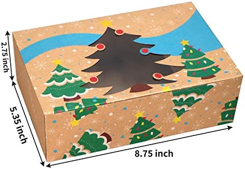 JOYIN 24 Christmas Bakery Treat Boxes for Doughnut and Cookie, Brown Kraft Cookie Boxes for Holiday Pastries, Cupcakes, Brownies, Gift Giving, 22cm x 14cm x 7cm
