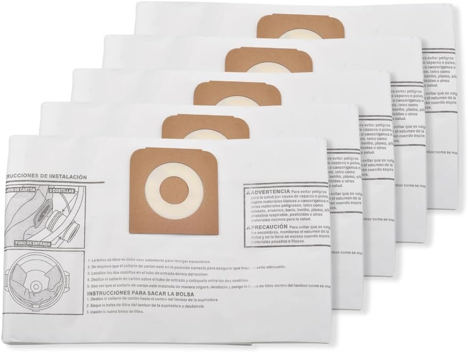 5 Pack 38735 Shop Vac Bags For Craftsman 12 Gallon Wet/Dry Vacs Replacement Fine Dust Bags Part# CMXZVBE38735