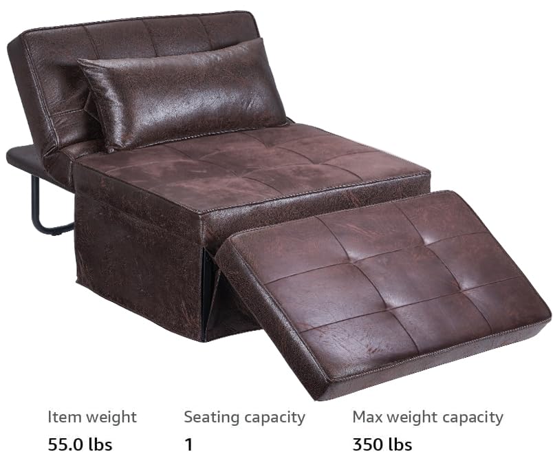 Image of BIGSYY Sofa Bed, Set of 4 in 1 Multi-Function Folding Ottoman Breathable Linen Couch Bed with Adjustable Backrest Modern Convertible Chair for Living Room Apartment Office, PU Imitation, Brown