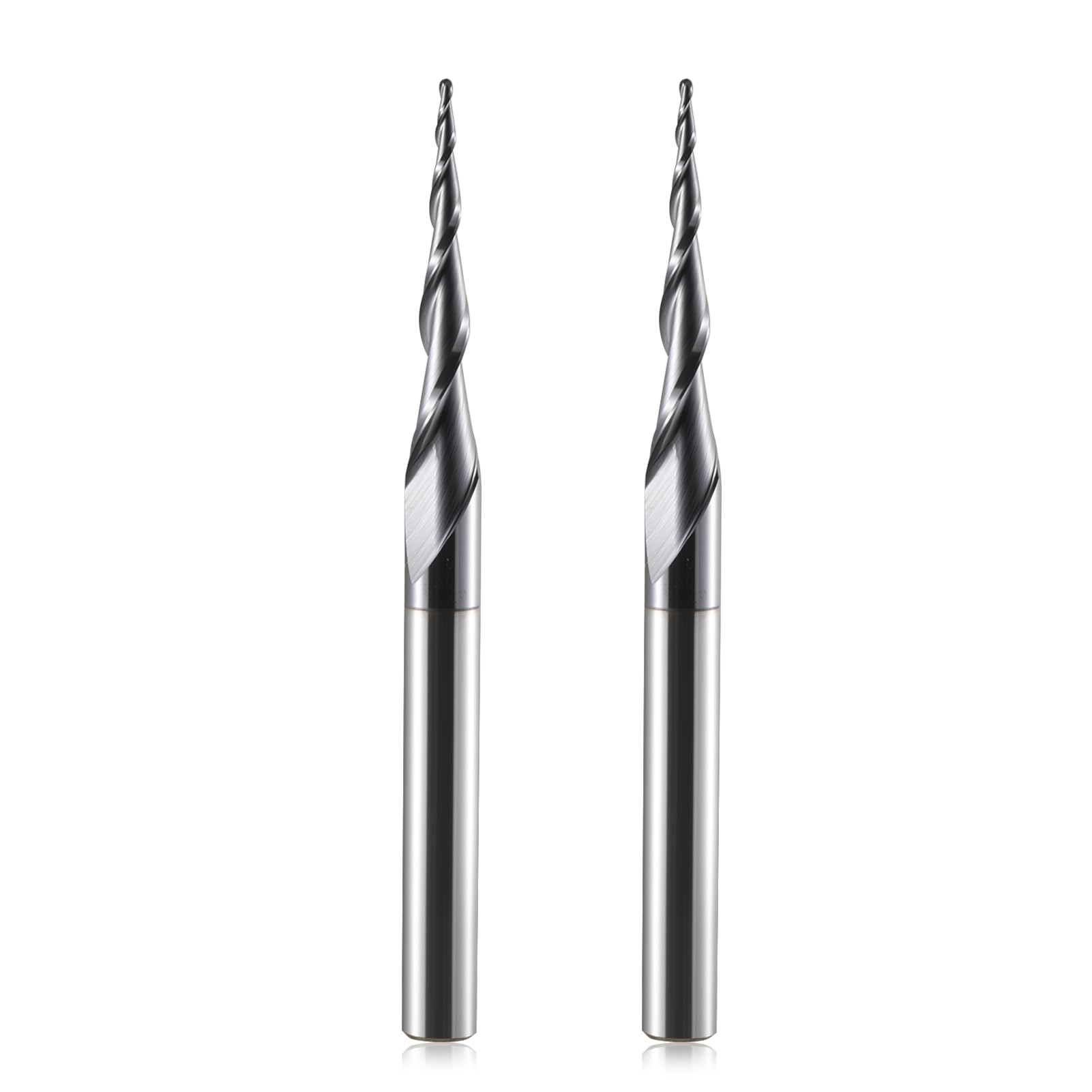 Kugelkopffräser Konische CNC Fräser Kugelfräser 2 Stück, R0.5 Spiralnutfräser Bit 6mm Schaft 2 Flöten Schaftfräser HRC55, 0,5mm Radius CNC Schnitzbits mit AlTiN Beschichtung für 2D /3D Gravu