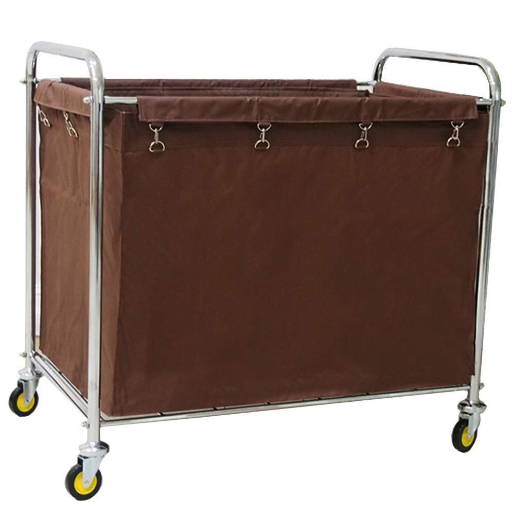 Carrito de lavandería de lino marrón con ruedas, carrito de fácil manejo para limpieza de hotel, organizador de lavado portátil, cesta de lavandería de tela duradera en carrito rodante