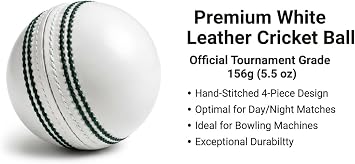 Premium White Leather Cricket Ball Hand Stitched 4 Piece Match & Practice
