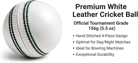 Premium White Leather Cricket Ball Hand Stitched 4 Piece Match & Practice