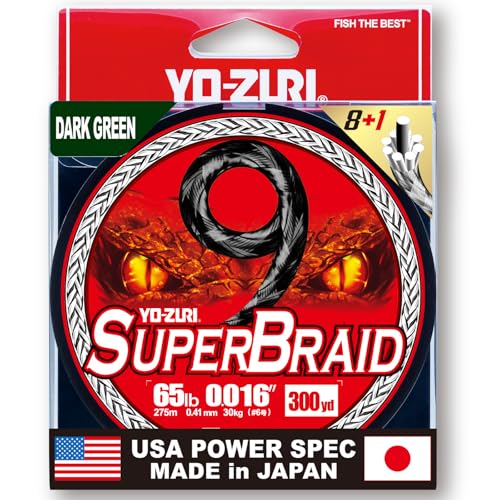 YO-Zuri SUPERBRAID 9 - Floating Braided Fishing LINE, 300 YD, Dark Green, 65 LB