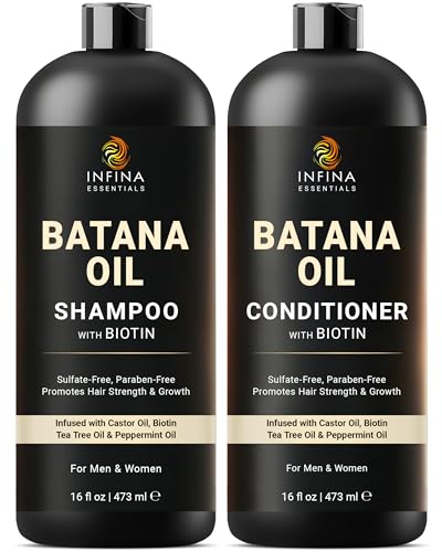 INFINA ESSENTIALS Batana Oil Shampoo and Conditioner Set | 16 fl oz Each | with Biotin & Tea Tree |...