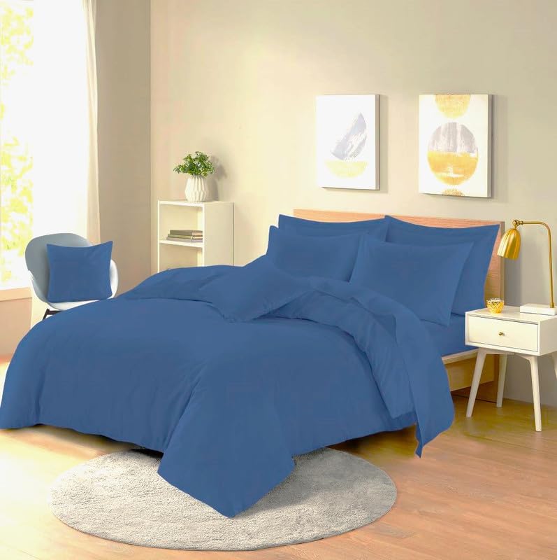 L S U Supersoft Duvet Cover Set Easy Care Bedding Fitted Sheet and Pillowcases in 22 Colours and Single, Double, King, and Super King Sizes (DUVET D mid blue)
