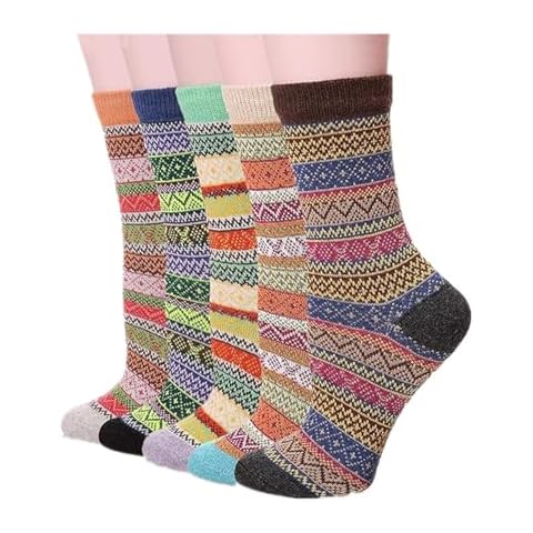Fanteecy Women's Winter Thicken Warm Socks 5 Pairs Winter Warm Socks Soft Vintage Knit Cozy Comfort Crew Socks Cover