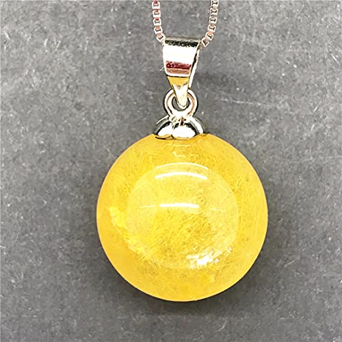 14Mm Gold Rutilated Quartz Pendant Necklace Natural Gold Rutilated Quartz Crystal Stone For Women Men Healing Gift Round Gemstone Silver Chains Jewelry Aaaaa #TOP6