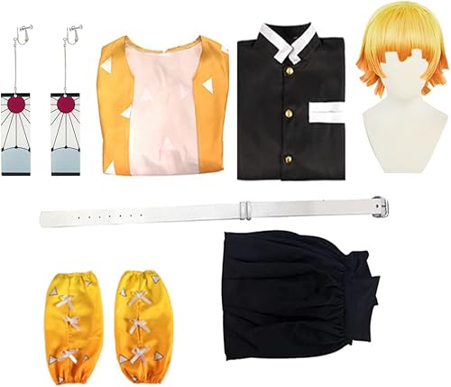 Miniatura 6 de Zenitsu - Disfraces de cosplay para adultos, disfraz de Zenitsu para Halloween, cosplay, capa, traje de kimono con aretes para peluca