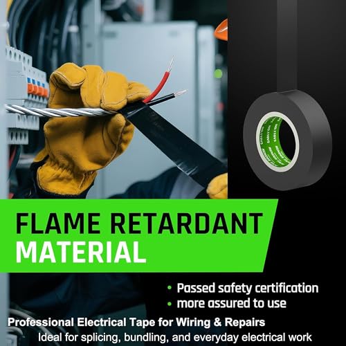 Image of Electrical Tape 3 /4 in x 66ft Black10-Pack Industrial Grade Vinyl Tape | 0.75 in x 66 FT High Temp Electric Tape Under 600V for All Weather - UV Protection - Flame Retardant