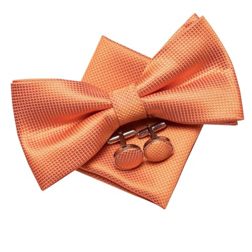 Image of Hi-Tie Bow Ties for Men Pre-Tied Pocket Square with Cufflinks Mens Bowtie Sets for Wedding Formal Party