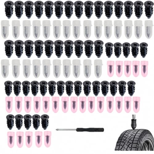 50 Piezas Kit Repara Pinchazos Coche, Clavos de Goma para Neumáticos al Vacío con Destornillador, Reparador de Neumáticos para Coche, Moto, Bicicleta, Camión (25S + 25L)