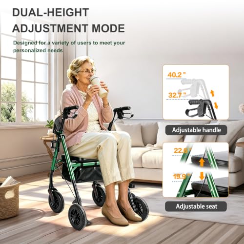 Image of Foldable Rollator Walkers for Seniors with Seat,4 Wheel Rolling Walker | 300lb Sturdy Frame|Hand Anti-tip brakes|Adjustable height|8 inch All-Terrain Wheels|padded seat|7.5 inch backrest|Tool-Free Assembly