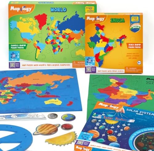 Imagimake Mapology Combo: India & World Map Puzzle And Solar System Mobile - Diy Hanging Craft Kit - Kid