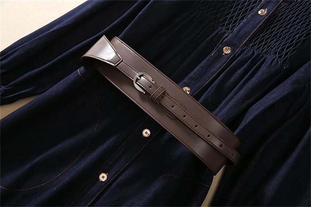 Abito da donna in denim blu all'inizio dell'autunno con colletto alla coreana tasche in cintura abito abiti larghi casual con bottoni