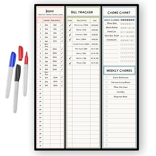 Magnetic Dry Erase Budget Planner and Bill Organizer | 10"