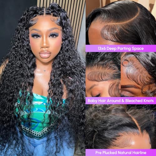Image of Deep Wave Lace Front Wigs 200 Density 13x6 Human Hair Wig 32 Inch