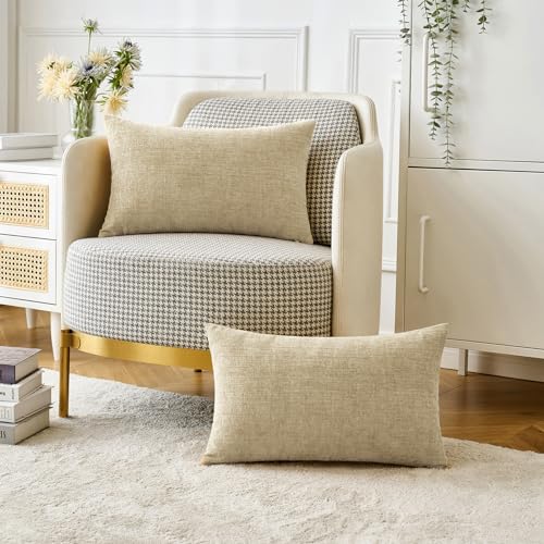 Image of MIULEE Pack of 2 Beige Throw Pillow Covers 12x20 Inch Soft Lumbar Pillow Covers for Sofa Living Room Spring Home Decor Couch Solid Dyed Cases