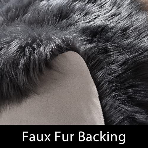 Latepis Rugs for Living Room 5x7 Dark Grey Washable Faux Fur Throw Rugs for Bedroom Sofa Floor Fluffy Shag Fuzzy Rug Shaggy Rug Luxury Home Decor Rectangle