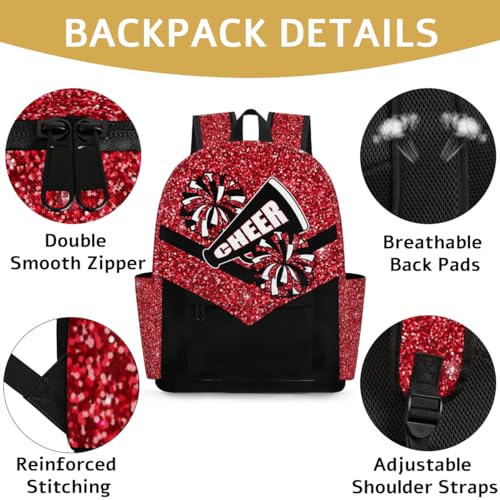 Red Glitter Cheer Kids Backpack for Girls Cheerleader Preschool Toddler Backpack Kindergarten Nursery Bookbag Travel Children Lightweight School Bag2