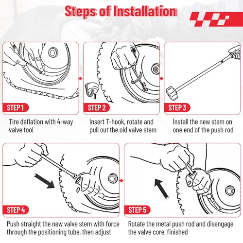 CarBole Valve Stem Removal Tool, Quick Change Tire Valve Stem Core with Gloves T-Hook Push Rod TR413 TR414 TR415 for Replacing Leaky Valves in Cars Trucks Atvs Motorcycles